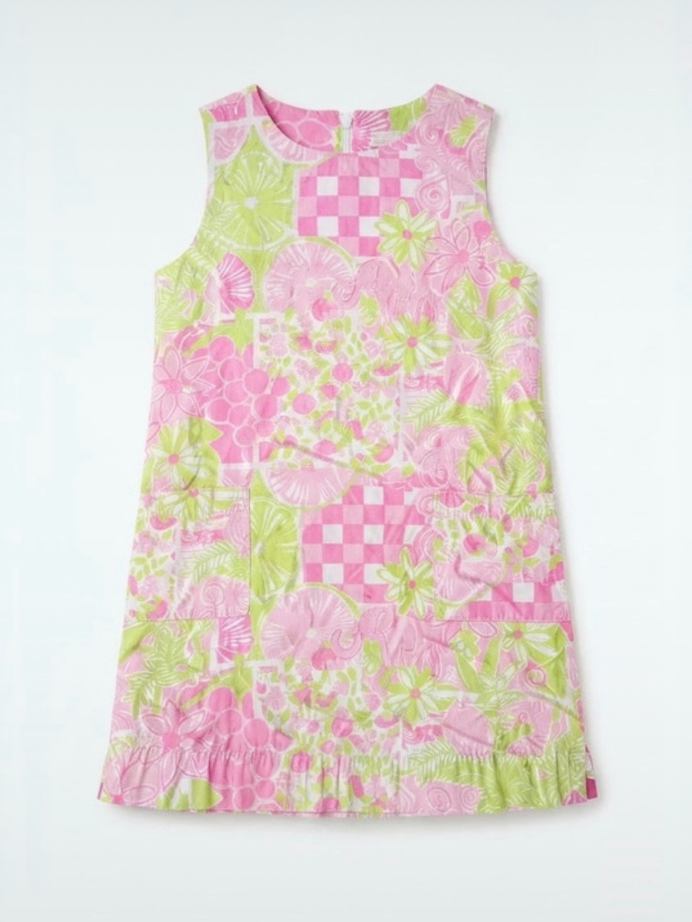 Lilly Pulitzer Girls Pink & Green Floral Checkered Shift Dress Size 6X